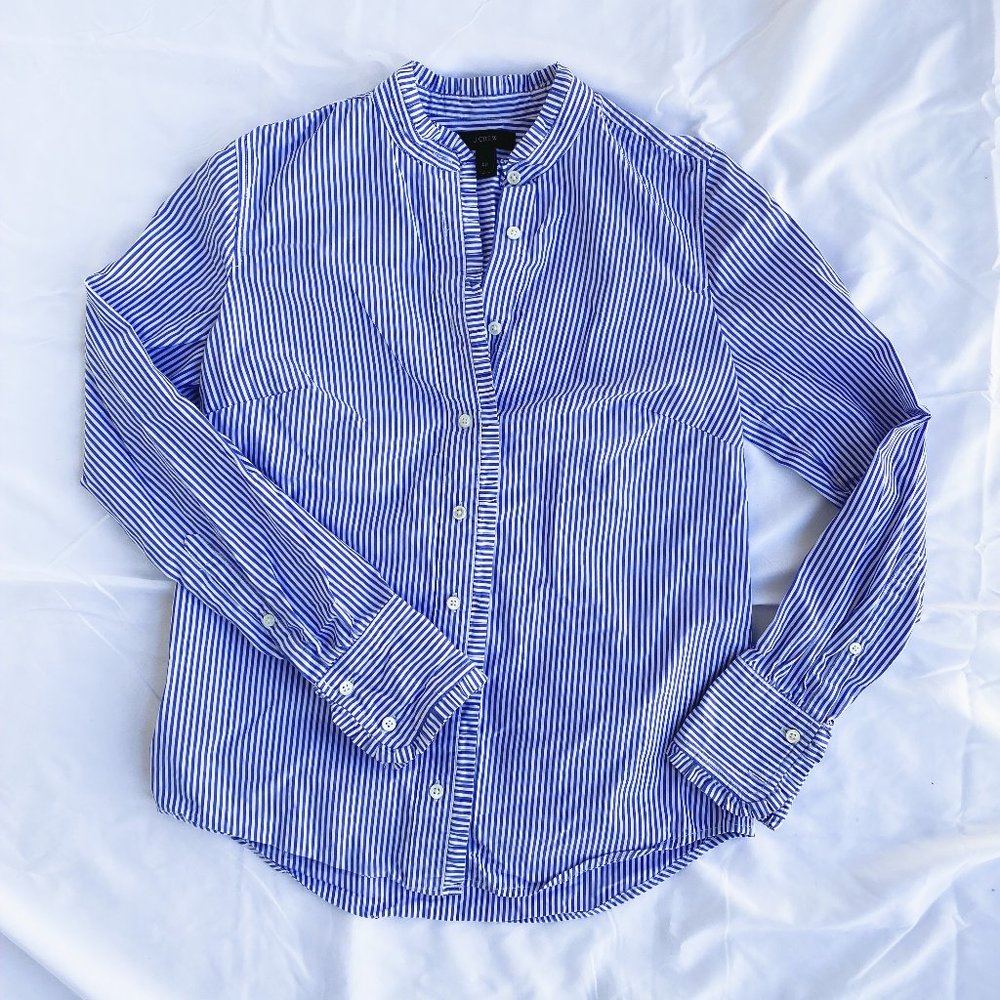 J Crew Ruffled Striped Button Up Shirt
